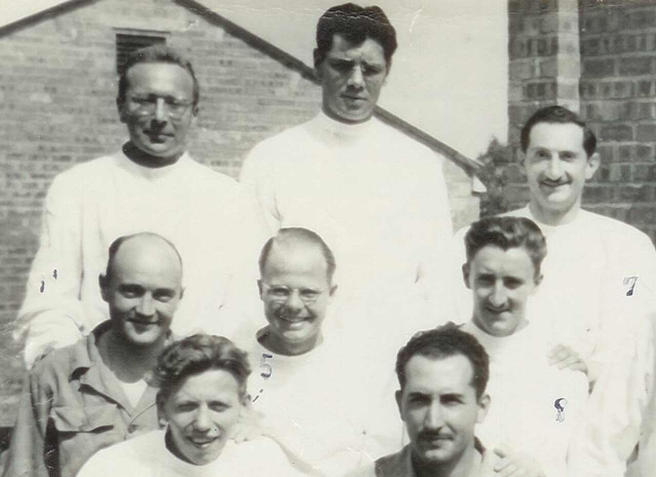 Capt. Charles Felt, back row, second from left, 1944–1945, 55th General Hospital, Dental Corps unit, Malvern UK and Mourmelon, France